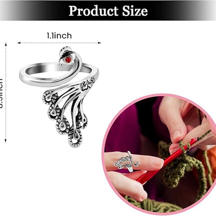 2 Pack Adjustable Yarn Guides for Crocheting & Knitting - Finger Ring Holders - Silver