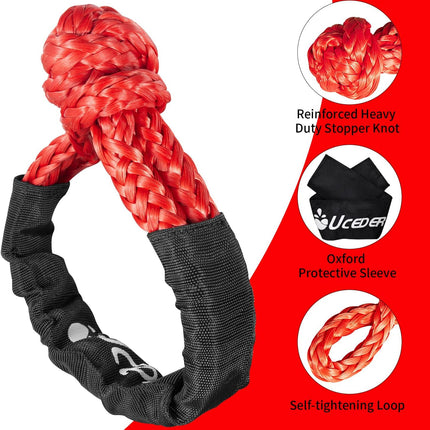 Soft Shackle,Synthetic Shackle Rope Recovery Kit with Extra Protective Sleeves(56,000 lbs Breaking Strength) Heavy Duty Tow Shackles for Off-Road, Truck, Jeep, SUV, UTV, ATV (Red)