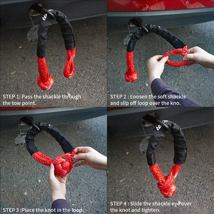 Soft Shackle,Synthetic Shackle Rope Recovery Kit with Extra Protective Sleeves(56,000 lbs Breaking Strength) Heavy Duty Tow Shackles for Off-Road, Truck, Jeep, SUV, UTV, ATV (Red)