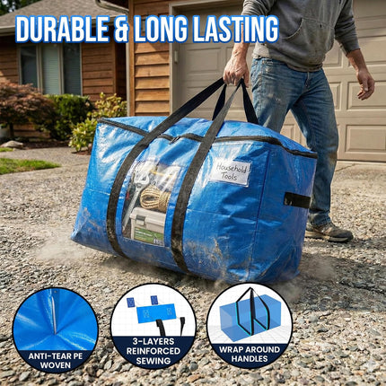 Extra Large Moving Bags, 4 Pack Blue Heavy Duty Totes For Storage with Visible Window, Wrap Around Handles, Storage Bags for Space Saving, Alternative to Moving Boxes