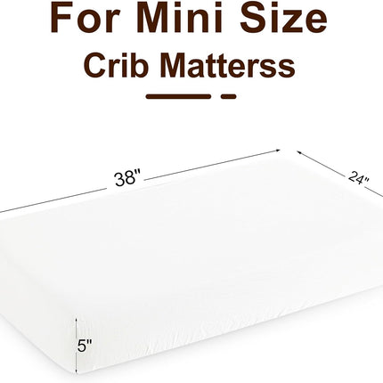 2 Pack Muslin Cott Mini Crib Sheets, Soft and Breathable Double Layer 24x38 Baby Crib Sheets for Mini Crib and Toddler Mattresses, Boys, Girls, Unisex, White, 24x38 Inches