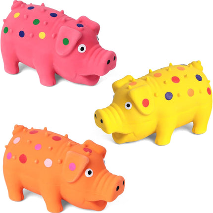 3PCS Squeaky Latex Grunting Pig Dog Toys, 4 Inch Prank Nosie Maker Puppy Chew Toys Rubber Squeeze Gift for Dogs