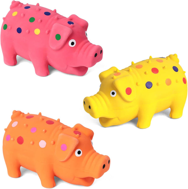 3PCS Squeaky Latex Grunting Pig Dog Toys 4 Inch Prank Nosie Maker Puppy Chew Toys Rubber Squeeze Gift for