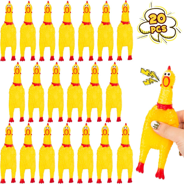 20PCS Squeaky Rubber Chickens Screaming Chickens Bulk Prank Novelty Toys Pet Toys for Party Favors Family