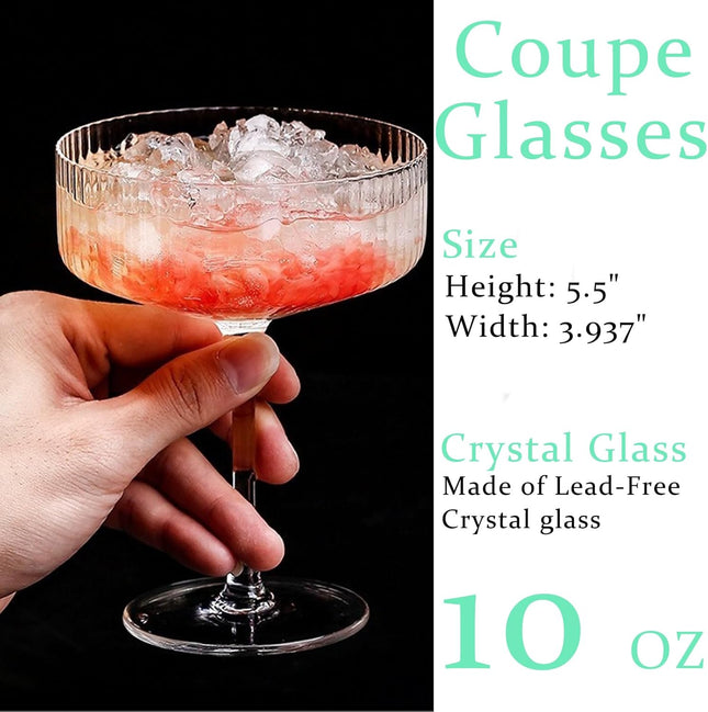 Ribbed Coupe Glasses Set Of 4 Espresso Martini Glasses Vintage Cocktail Glasses Margarita Glass – product detail
