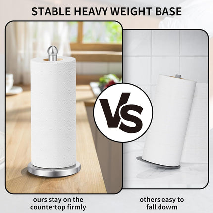 Paper Towel Holder Countertop, Paper Towel Holder with Solid Weighted Base, for Standard and Large Size Rolls (Silver)