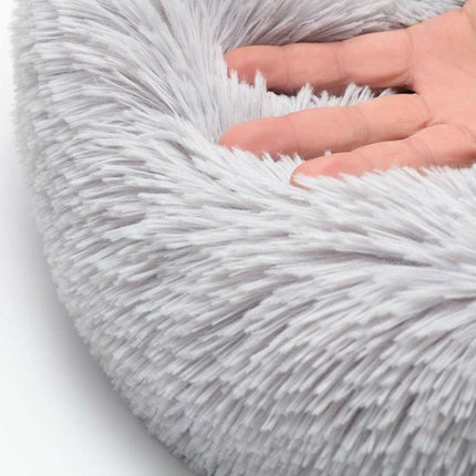 Cat Beds for Indoor Cats - Cat Bed Washable 20 inches, Dog Beds for Small Medium Dogs, Anti Anxiety Round Fluffy Plush Faux Fur Pet Bed, Thick Bottom (Medium, Light Grey)