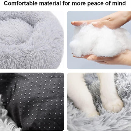 Cat Beds for Indoor Cats - Cat Bed Washable 20 inches, Dog Beds for Small Medium Dogs, Anti Anxiety Round Fluffy Plush Faux Fur Pet Bed, Thick Bottom (Medium, Light Grey)