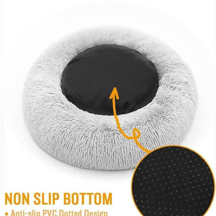 Cat Beds for Indoor Cats - Cat Bed Washable 20 inches, Dog Beds for Small Medium Dogs, Anti Anxiety Round Fluffy Plush Faux Fur Pet Bed, Thick Bottom (Medium, Light Grey)