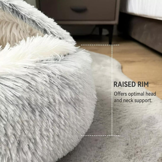 Cat Bed Round Fluffy Hooded Cat Bed Cave Anti-Anxiety Cave Bed with Hooded Blanket Cozy Cuddler (Grey – product detail