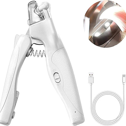 Pet Nail Clipper with LED Light for Dogs & Cats, Rechargeable Nails & Claws Trimmer, Professional Grooming Tool with Nail Trapper & Free Nail File, Quick-Sensor Razor Sharp Blades, White