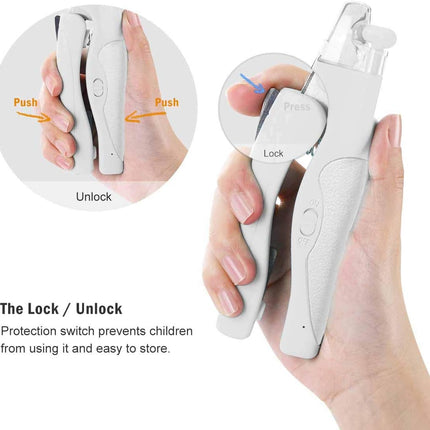 Pet Nail Clipper with LED Light for Dogs & Cats, Rechargeable Nails & Claws Trimmer, Professional Grooming Tool with Nail Trapper & Free Nail File, Quick-Sensor Razor Sharp Blades, White