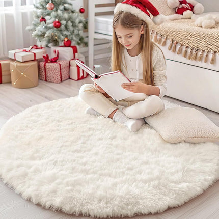Cream White Round Rugs for Bedroom, 4 Ft Machine Washable Circle Area Rugs for Living Room, Non-Slip Fluffy Carpet for Teen Girls and Boys, Dorms, Nursery Rooms, Home Decor Aesthetic