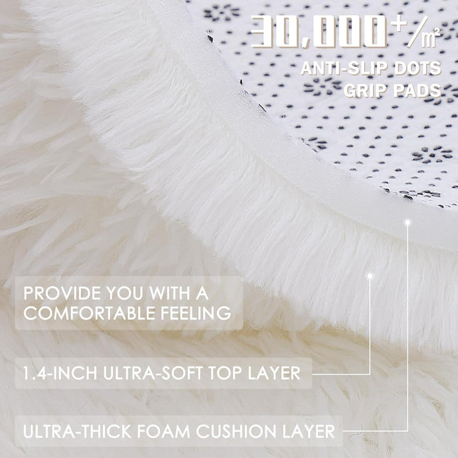Cream White Round Rugs for Bedroom 4 Ft Machine Washable Circle Area Rugs for Living – product detail
