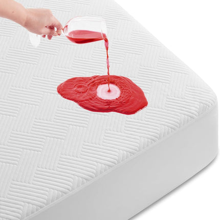 Queen Size 100% Waterproof Mattress Protector, Mattress Pad Cover Fitted 8"-21" Deep Pocket, 3D Air Fabric Soft Breathable Cooling Bed Mattress Cover Noiseless Washable, White-Fence