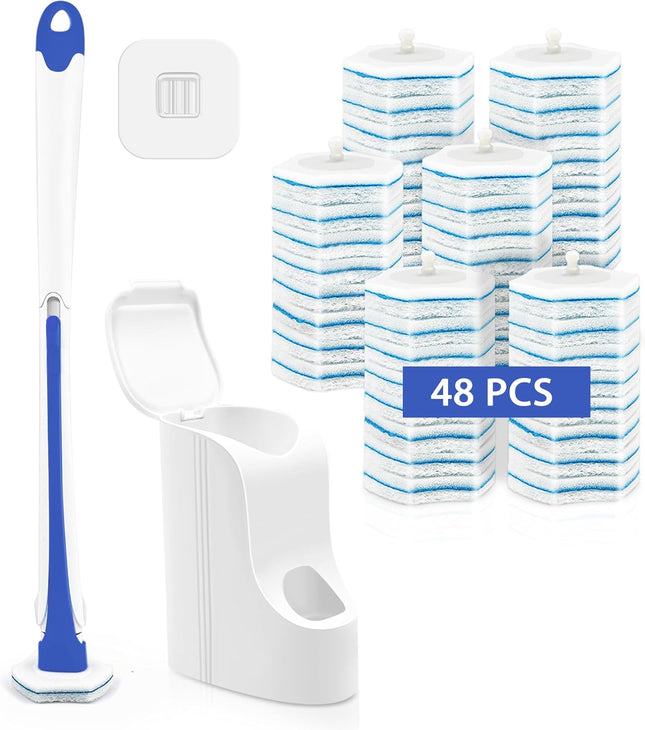 Disposable Toilet Brush with 48PCS Wand Cleaner Refills Wall Mounted Toilet Bowl Brush Holder Set