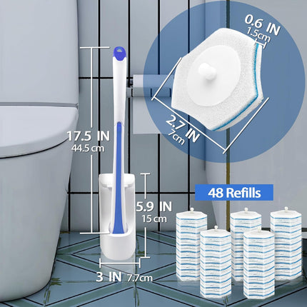 Disposable Toilet Brush with 48PCS Wand Cleaner Refills, Wall Mounted Toilet Bowl Brush Holder Set, Bathroom Cleaning System for Sink Bathtub Wash Basin (Blue)