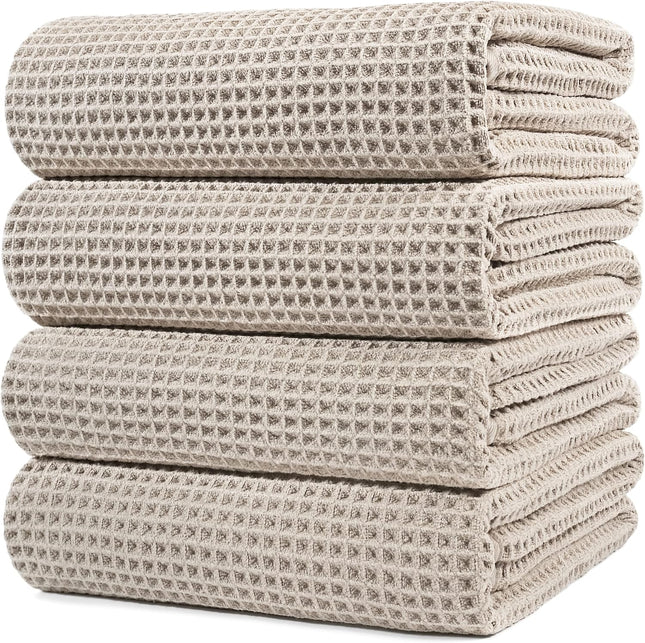 430 GSM Microfiber Oversize Quick Dry Lint Free Bath Towel 60 x 30 in 4 Pack (Waffle Weave)