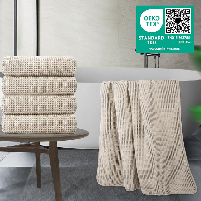 430 GSM Microfiber Oversize Quick Dry Lint Free Bath Towel 60 x 30 in 4 Pack (Waffle Weave) – product detail