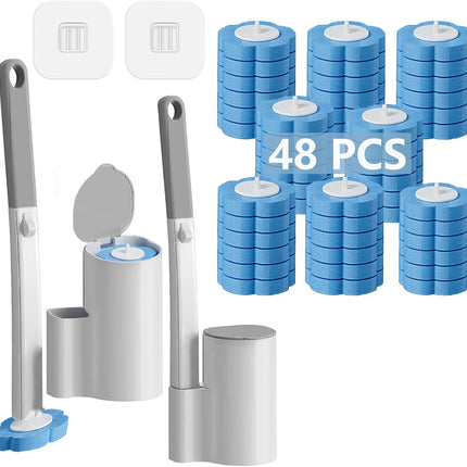 2 Pack Disposable Toilet Brush and Holder Set,Extended Handle with 48 Cleaner Refills Toilet Brush for Toilet Bowl Cleaners,Bathroom Cleaning,Sink, Bathtub, Floor - Blue (Ocean Fresh Scent)