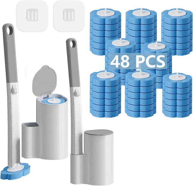 2 Pack Disposable Toilet Brush and Holder Set Extended Handle with 48 Cleaner Refills Toilet Brush (Ocean