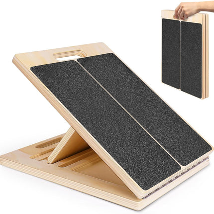 Portable Wooden Slant Board for Calf Stretching Squats Calf Stretcher Pilates Physical Therapy Equipment Adjustable Incline Board for Knees Ankle Heel Feet Leg