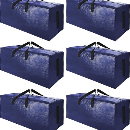 6 Pack Extra Large Moving Bags with Strong Zippers & Carrying Handles, Heavy Duty Storage Tote for Space Saving Moving Storage, Fold Flat, Alternative to Moving Box (Navy Blue)