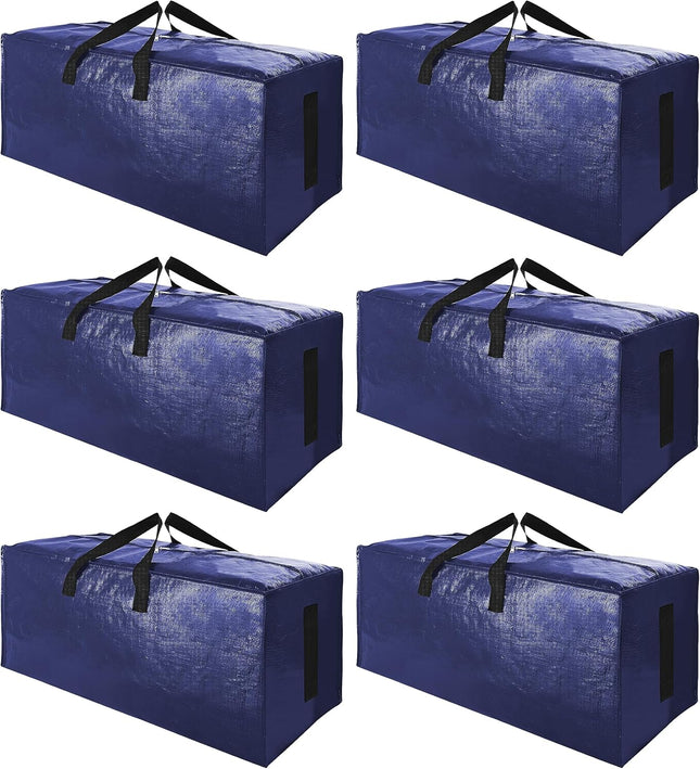 6 Pack Extra Large Moving Bags with Strong Zippers & Carrying Handles Heavy Duty Storage Tote (Navy in Blue