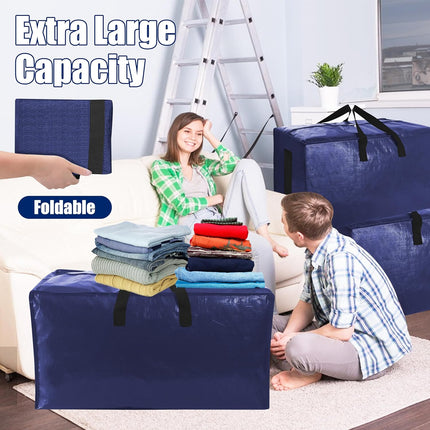 6 Pack Extra Large Moving Bags with Strong Zippers & Carrying Handles, Heavy Duty Storage Tote for Space Saving Moving Storage, Fold Flat, Alternative to Moving Box (Navy Blue)