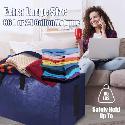 6 Pack Extra Large Moving Bags with Strong Zippers & Carrying Handles, Heavy Duty Storage Tote for Space Saving Moving Storage, Fold Flat, Alternative to Moving Box (Navy Blue)