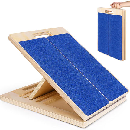 Portable Wooden Slant Board for Calf Stretching Squats Calf Stretcher Physical Therapy Equipment Adjustable Incline Board for Knees Ankle Heel Feet Leg Blue