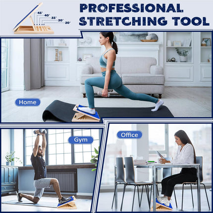 Portable Wooden Slant Board for Calf Stretching Squats Calf Stretcher Physical Therapy Equipment Adjustable Incline Board for Knees Ankle Heel Feet Leg Blue