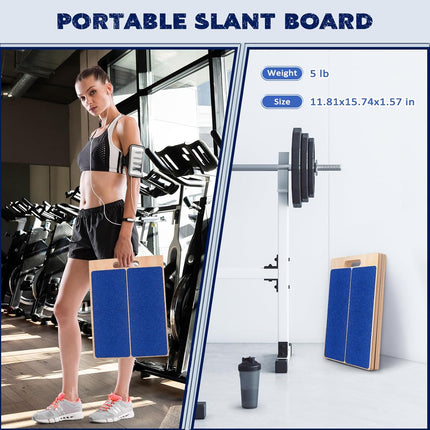 Portable Wooden Slant Board for Calf Stretching Squats Calf Stretcher Physical Therapy Equipment Adjustable Incline Board for Knees Ankle Heel Feet Leg Blue