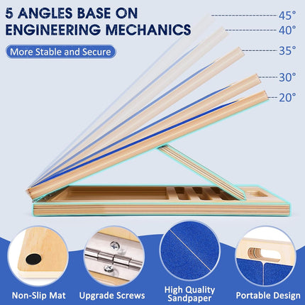 Portable Wooden Slant Board for Calf Stretching Squats Calf Stretcher Physical Therapy Equipment Adjustable Incline Board for Knees Ankle Heel Feet Leg Blue