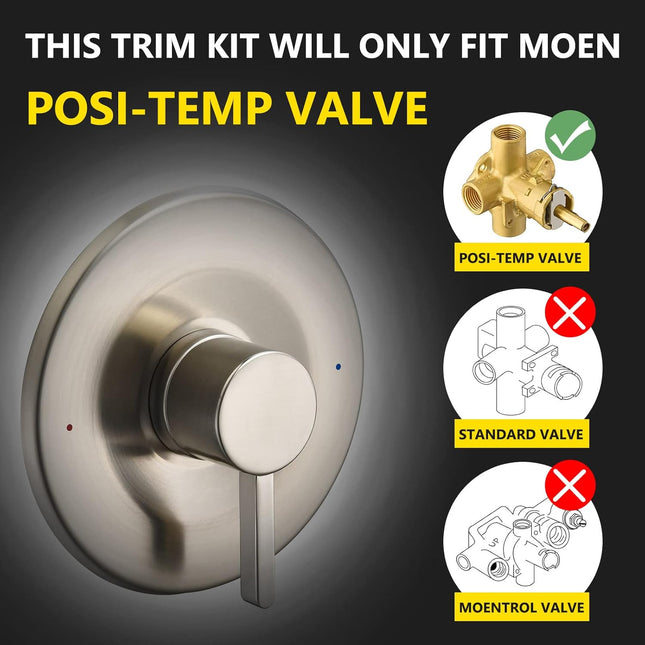 Shower and Tub Trim Kit Compatible with Moen Posi-Temp Valve Brushed Nickel – product detail