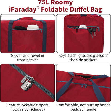 Foldable Duffle Bag 30 inch 75L Large Lightweight Luggage Bag for Travel Camping Storage-Red