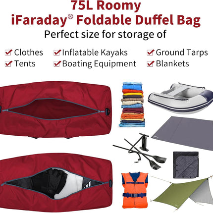 Foldable Duffle Bag 30 inch 75L Large Lightweight Luggage Bag for Travel Camping Storage-Red
