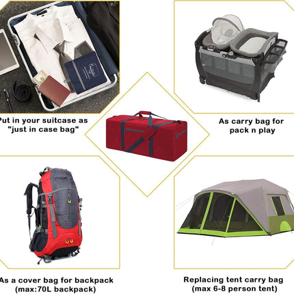 Foldable Duffle Bag 30 inch 75L Large Lightweight Luggage Bag for Travel Camping Storage-Red