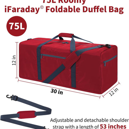 Foldable Duffle Bag 30 inch 75L Large Lightweight Luggage Bag for Travel Camping Storage-Red