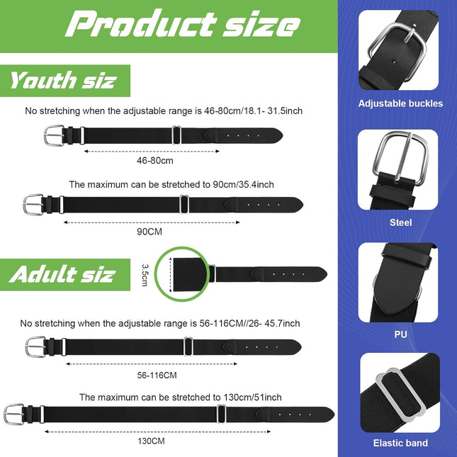 12 Pcs Baseball Belts Softball Belts Bulk for Adult and Youth Adjustable – product detail