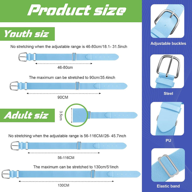 12 Pcs Baseball Belts Softball Belts Bulk for Adult and Youth Adjustable – product detail