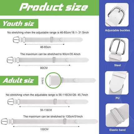 12 Pcs Baseball Belts Softball Belts Bulk for Adult and Youth Adjustable