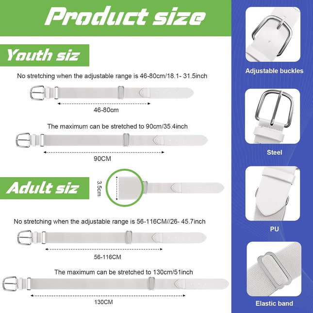 12 Pcs Baseball Belts Softball Belts Bulk for Adult and Youth Adjustable – product detail