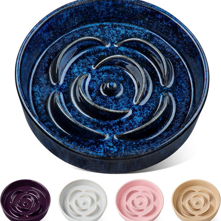 Slow Feeder Dog Bowl, 1.5 Cups Ceramic Slow Feeder for Medium Breed, Puzzle Maze Dog Food Bowl for Fast Eater, Blue