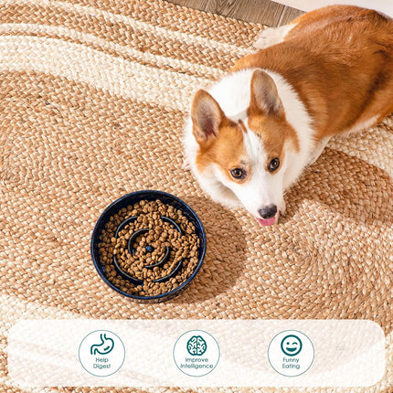 Slow Feeder Dog Bowl, 1.5 Cups Ceramic Slow Feeder for Medium Breed, Puzzle Maze Dog Food Bowl for Fast Eater, Blue