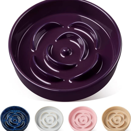 Slow Feeder Dog Bowl, 1.5 Cups Ceramic Slow Feeder for Medium Breed, Puzzle Maze Food Dog Bowl for Fast Eater, Dark Purple