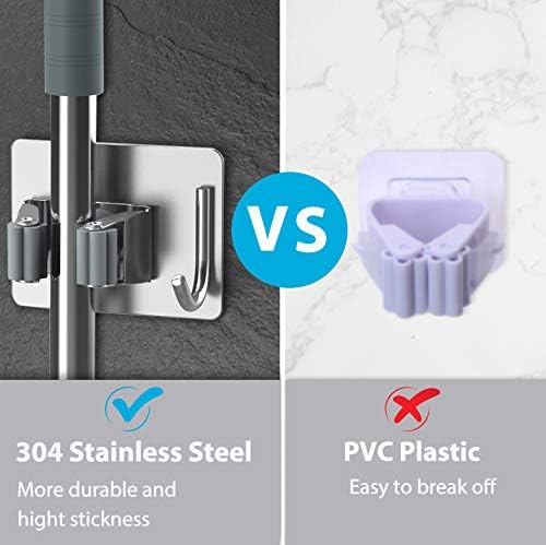 Mop Broom Holder No Drill Mop Broom Organizer Wall Mounted Heavy Duty with Hooks Hanger Self – product detail
