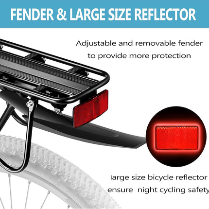 Rear Bike Rack,Bike Cargo Rack w/Fender & Large Size Reflective,Quick Release Mountain Road Bicycle Rear Racks,Universal Bike Luggage Rack,Large Capacity Bike Pannier Rack,