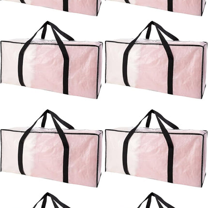Extra Large Moving Bags with Zippers & Carrying Handles, Heavy-Duty Storage Tote for Space Saving Moving Storage, Fold Flat, Alternative to Box and Bin - 8 Pack, Semi-Transparent