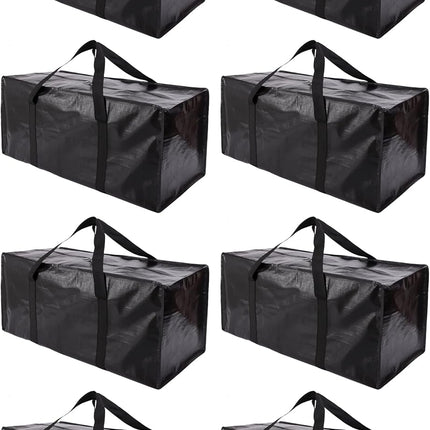 Extra Large Moving Bags with Zippers & Carrying Handles, Heavy-Duty Storage Tote for Space Saving Moving Storage, Fold Flat, Alternative to Box and Bin - 8 Pack, Black